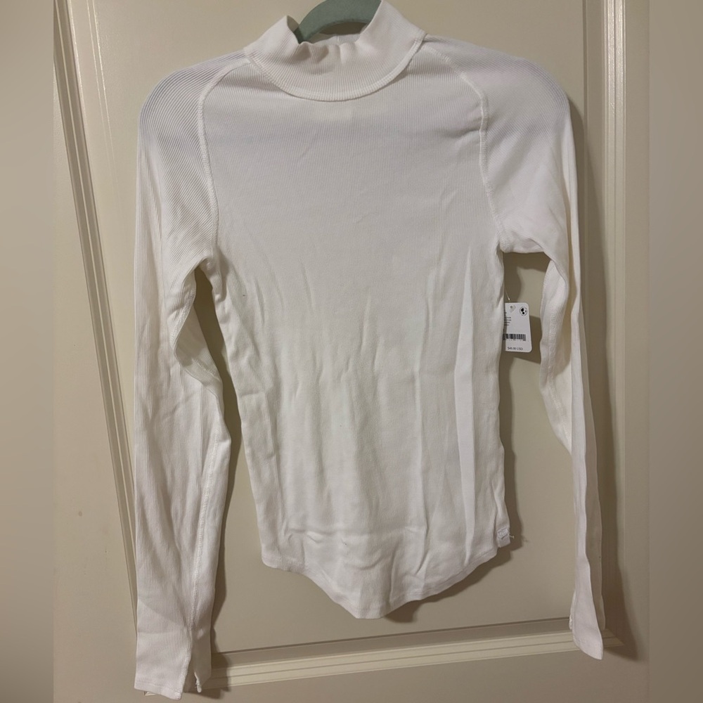 Free People White Turtleneck Long Sleeve Top